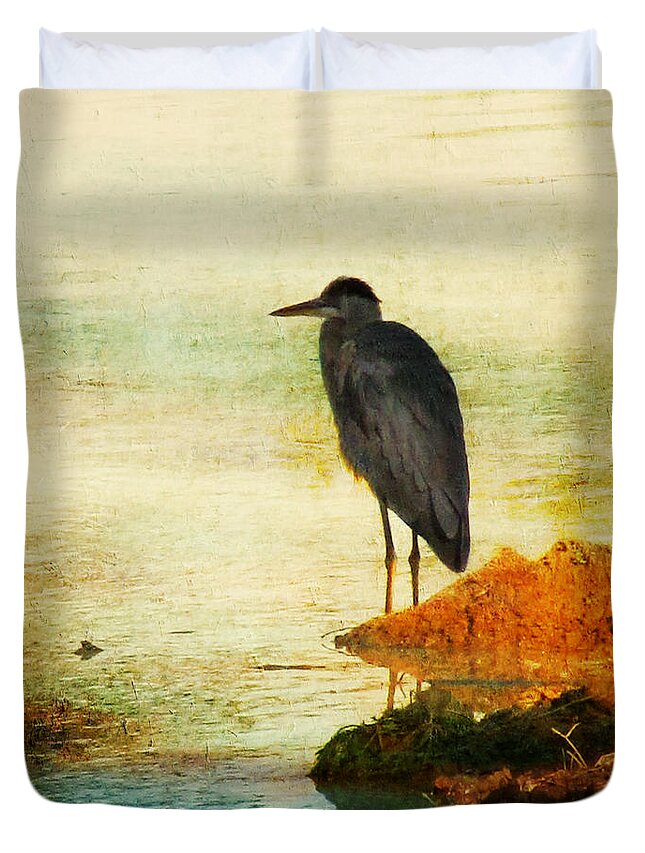 Blue Heron Duvet Cover featuring the photograph The Lonely Hunter by Amy Tyler