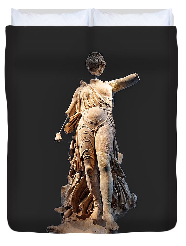 Ancient Duvet Cover featuring the photograph The Nike of Paeonios - Ancient Olympia by Constantinos Iliopoulos