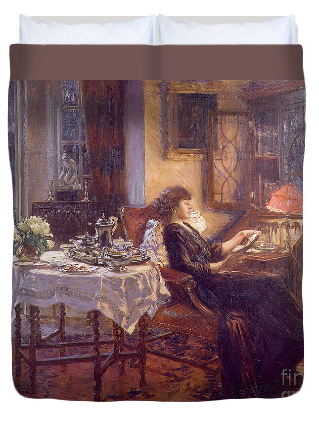 The Duvet Cover featuring the painting The Quiet Hour by Albert Chevallier Tayler