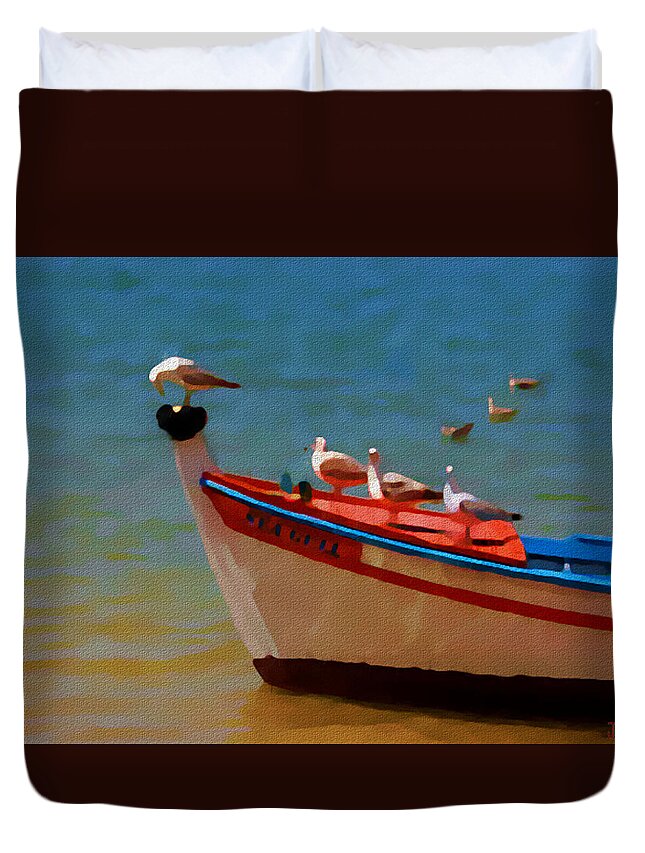 Tall Ship Duvet Cover featuring the painting The Sea Gulls by Jann Paxton