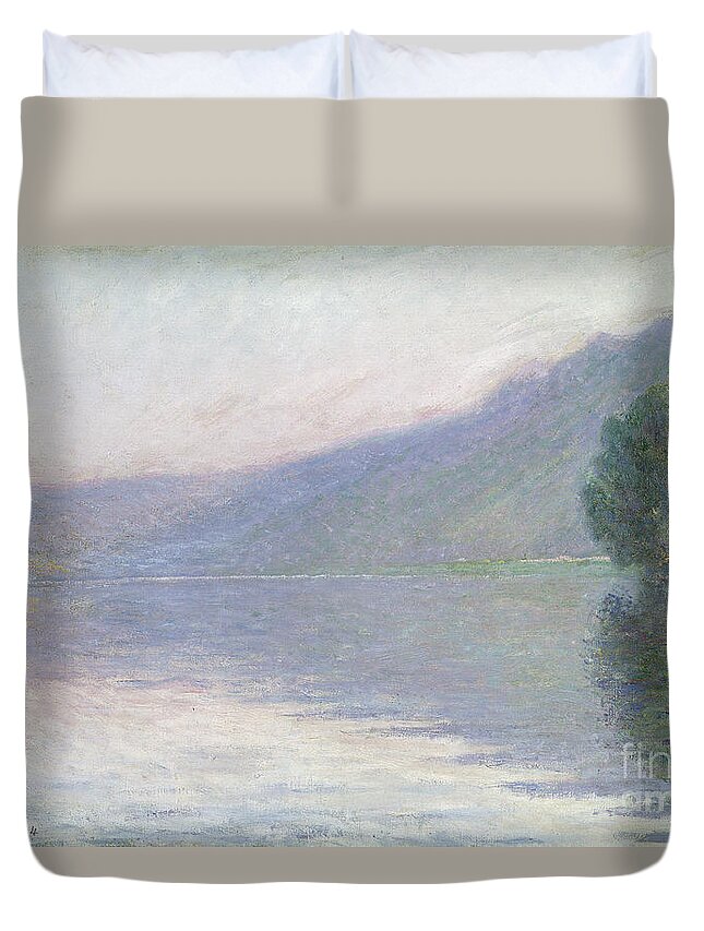 River; Foggy; Fog; Impressionist; Landscape; Yvelines Duvet Cover featuring the painting The Seine at Port Villez by Claude Monet