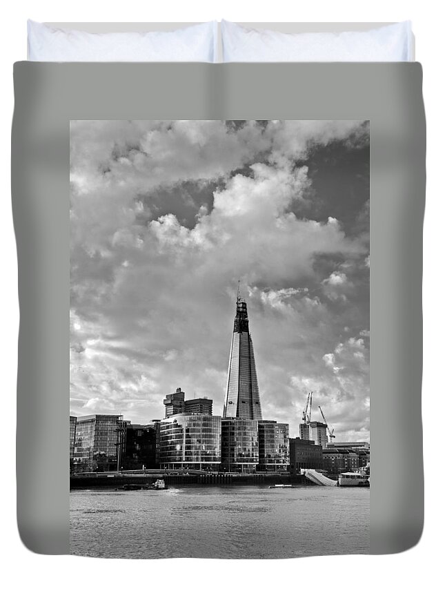 London Duvet Cover featuring the photograph The Shard London black and white by Gary Eason