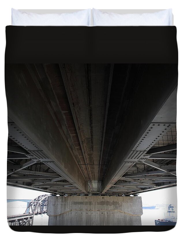 Transportation Duvet Cover featuring the photograph The Three Benicia-Martinez Bridges in California - 5D18842 by Wingsdomain Art and Photography