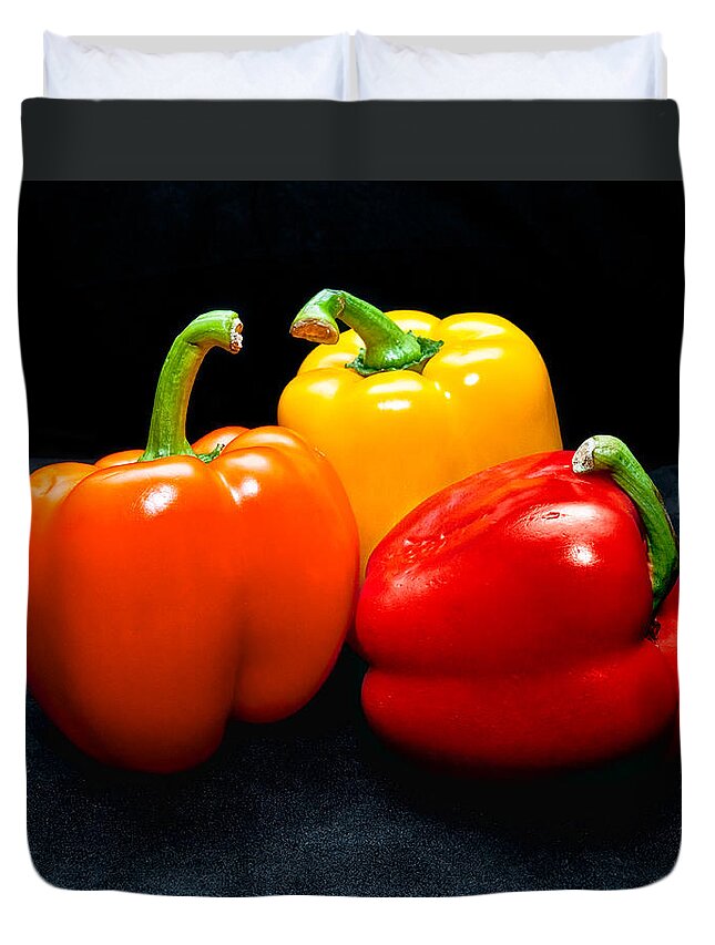 Vegetable Duvet Cover featuring the photograph The Three Peppers by Christopher Holmes