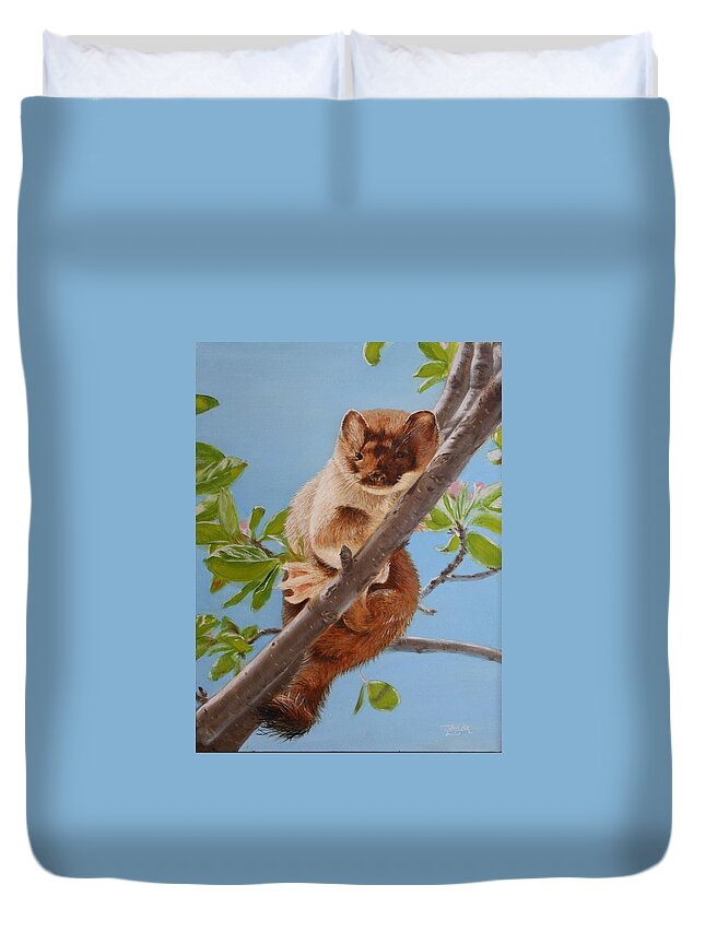 Weasel Duvet Cover featuring the painting The Weasel by Tammy Taylor