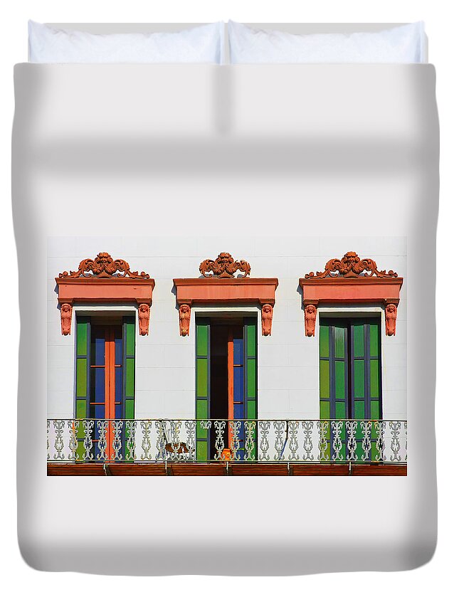 Three Duvet Cover featuring the photograph Three of a kind - The windows in Old Sacramento by Alexandra Till