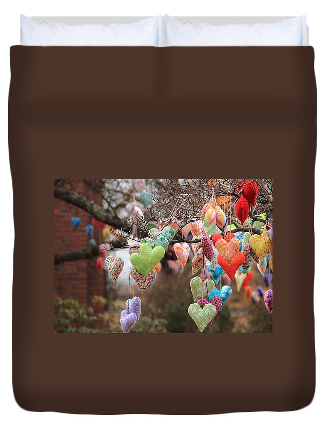 Decoration Duvet Cover featuring the photograph Tree Hearts by Jeff Heimlich
