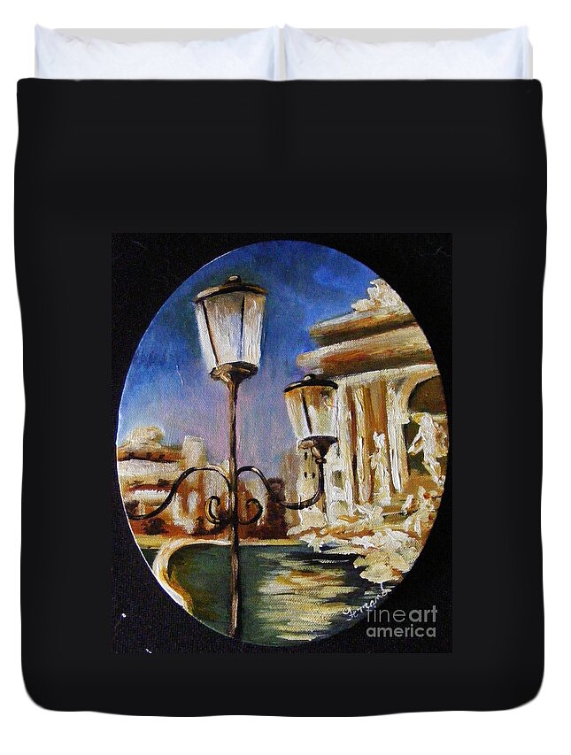 Rome Duvet Cover featuring the painting Trevi Fountain by Karen Ferrand Carroll