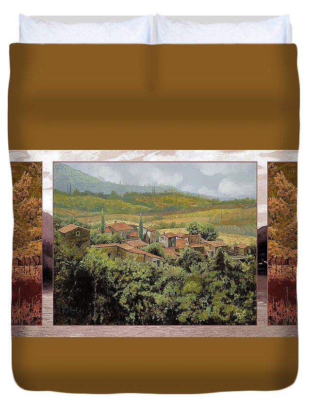 Landscape Duvet Cover featuring the painting TRITTICO-il prossimo autunno by Guido Borelli