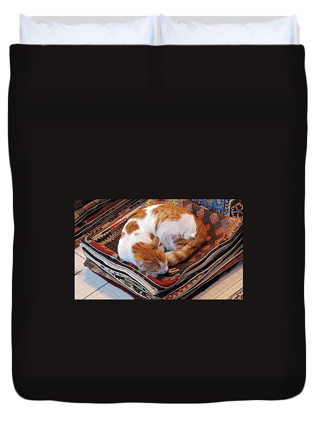 Istanbul Duvet Cover featuring the photograph Turkish Carpet Seller by Ian MacDonald