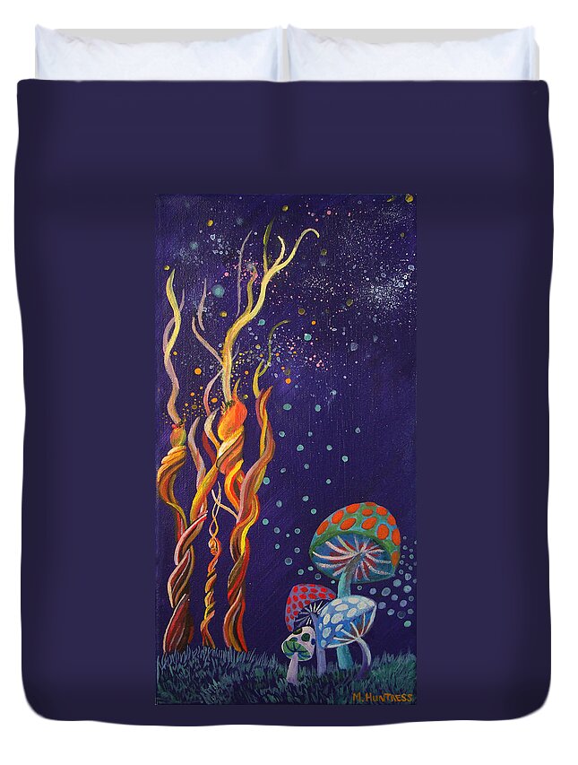 Fantasy Duvet Cover featuring the painting Twisting in the Night by Mindy Huntress