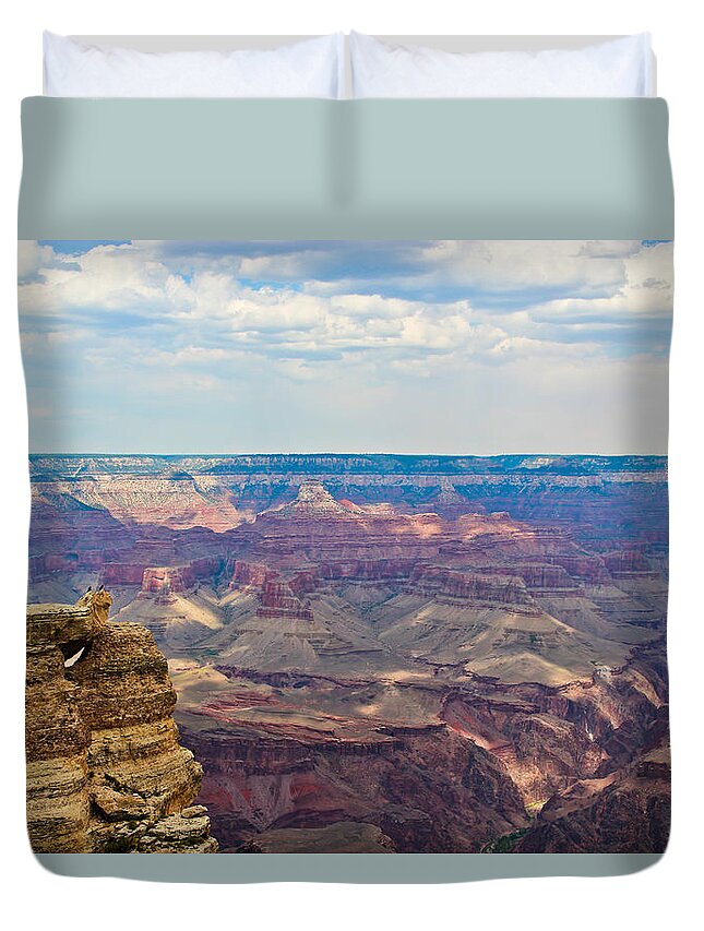 The Grand Canyon Duvet Cover featuring the photograph Two Crows Watch Over The Canyon by Heidi Smith