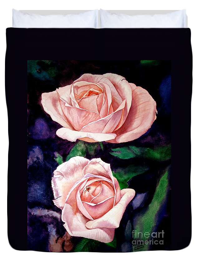 Rose Duvet Cover featuring the painting Two Roses by Christopher Shellhammer