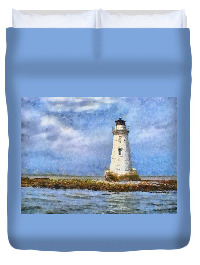 Lighthouse Duvet Cover featuring the painting Tybee Island Lighthouse by Lynne Jenkins