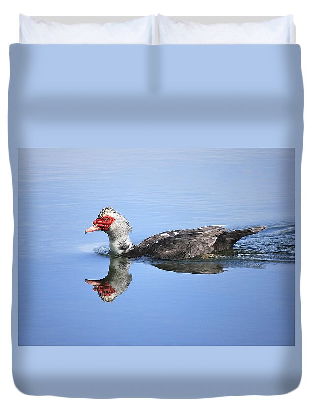Muscovy Duck Duvet Cover featuring the photograph Ugly Duckling by Penny Meyers
