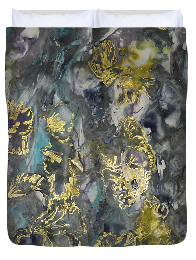 Encaustic Duvet Cover featuring the painting Untitled 3 Series Of 3 by Heather Hennick