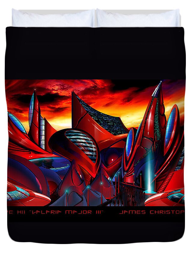 Science Fiction City Duvet Cover featuring the painting Valaria Major III by James Hill