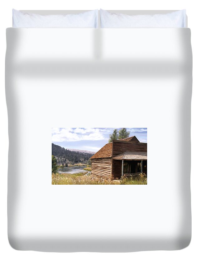 Mountains Duvet Cover featuring the painting VC Backyard by Susan Kinney