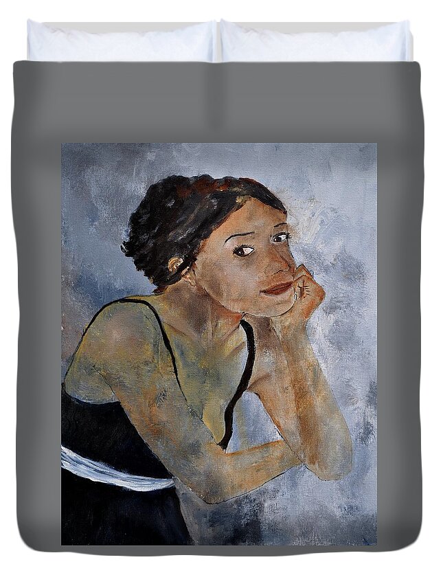 Girl Duvet Cover featuring the painting Virginie by Pol Ledent