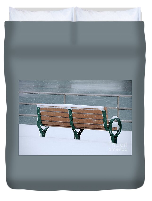 Bench Duvet Cover featuring the photograph Waiting for Summer by Ronald Grogan