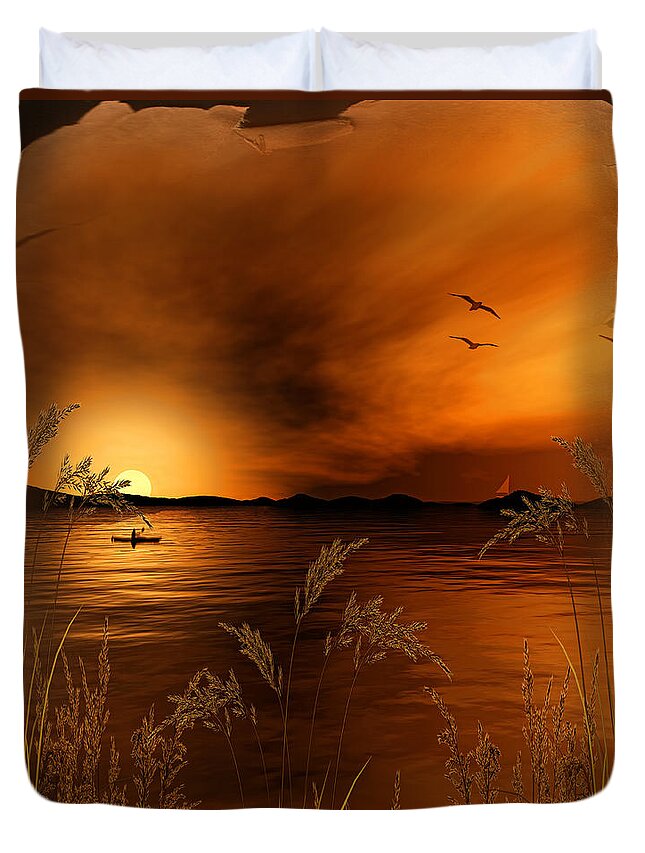 Gold Art Duvet Cover featuring the digital art Warmth Ablaze - Gold Art by Lourry Legarde