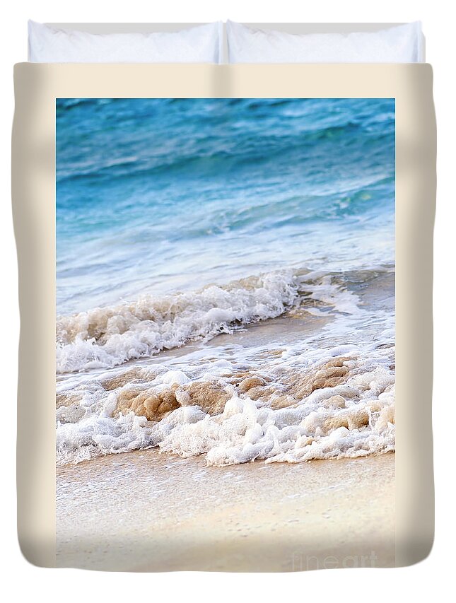 Caribbean Duvet Cover featuring the photograph Waves breaking on tropical beach by Elena Elisseeva