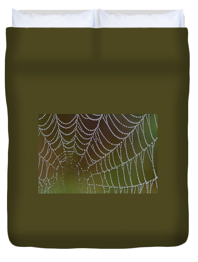  Duvet Cover featuring the photograph Web With Dew by Daniel Reed