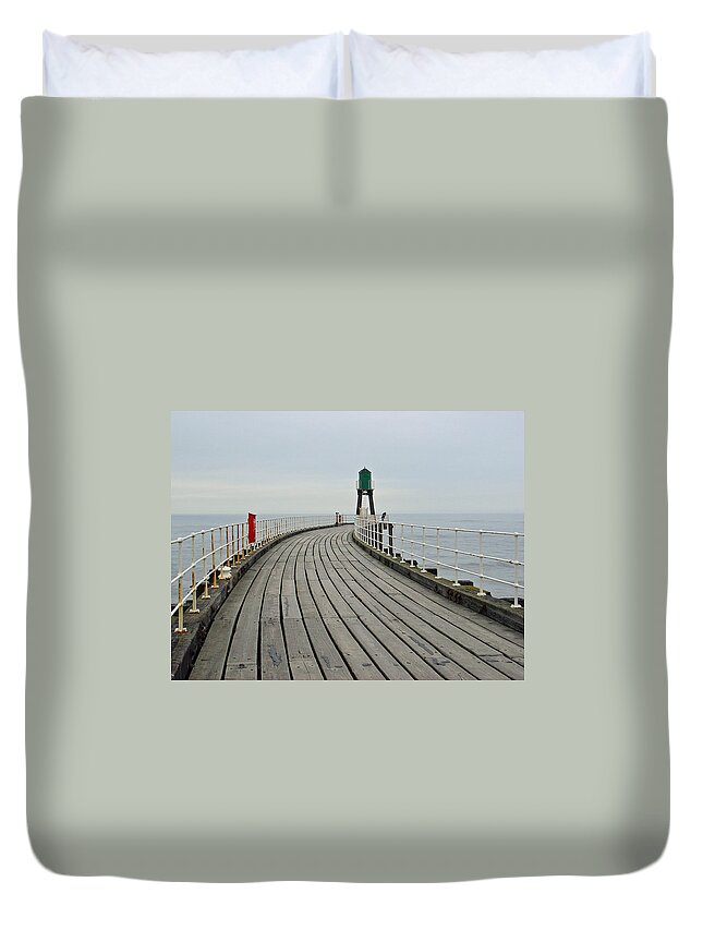 Ladder Duvet Cover featuring the photograph West Pier and Beacon by Rod Johnson