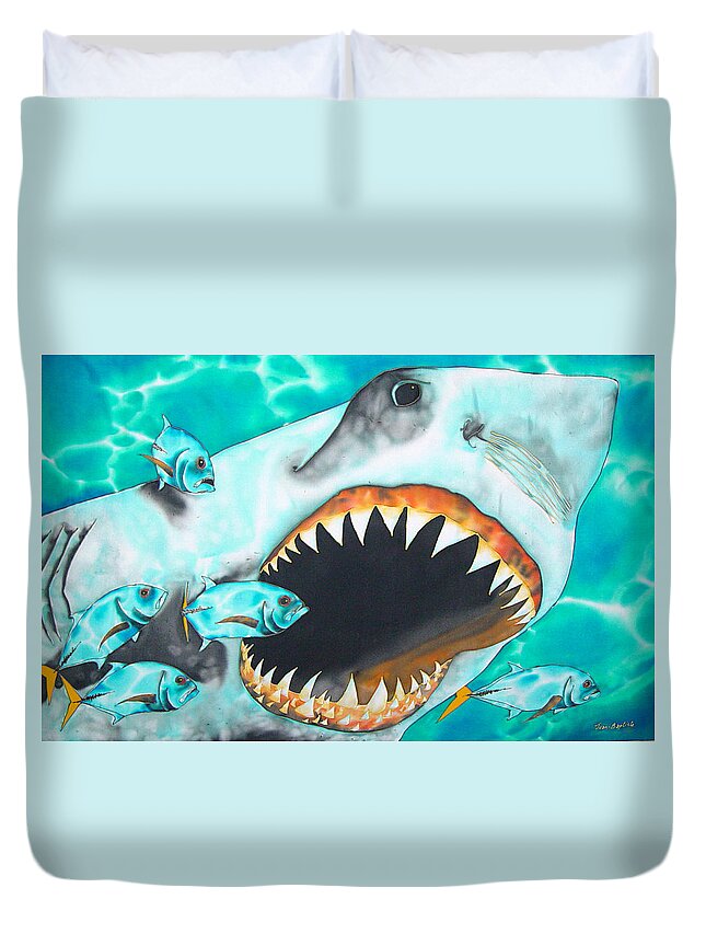 Great White Shark Duvet Cover featuring the painting White Shark by Daniel Jean-Baptiste