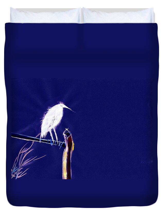 Bird Duvet Cover featuring the painting White Egret by Anil Nene