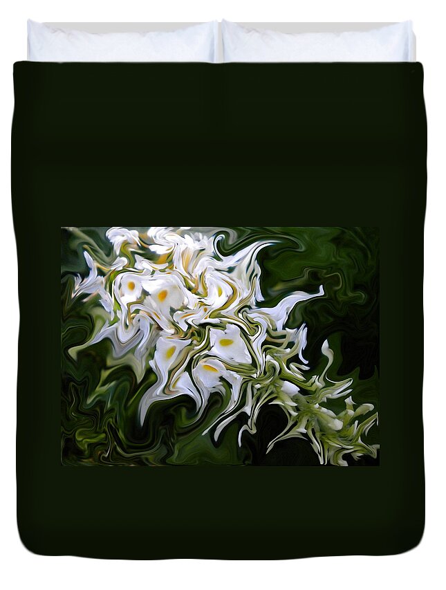 Abstract Duvet Cover featuring the painting White Flowers 2 by Renate Wesley