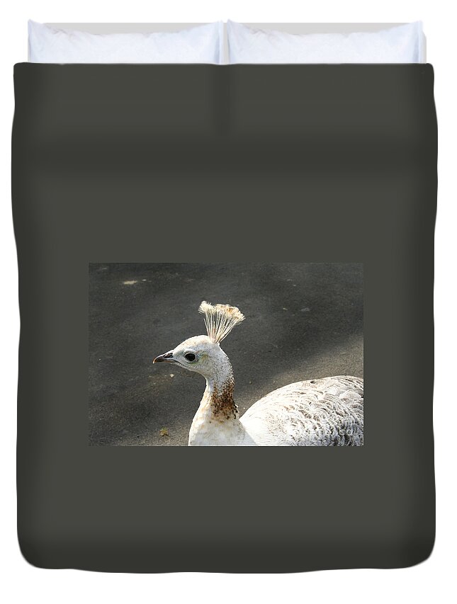 White Duvet Cover featuring the digital art White Peacock by Heather Lennox