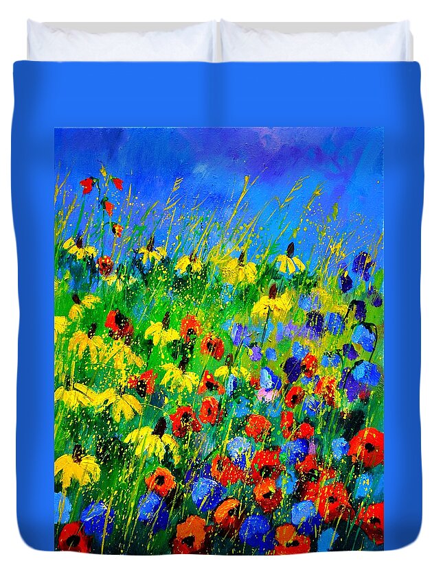 Poppies Duvet Cover featuring the painting Wild Flowers 452180 by Pol Ledent
