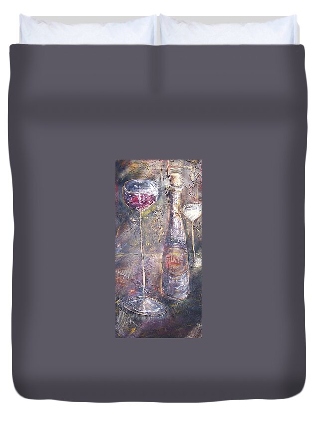 Abstracticle Still Life Duvet Cover featuring the painting Wine Characters by Chuck Gebhardt