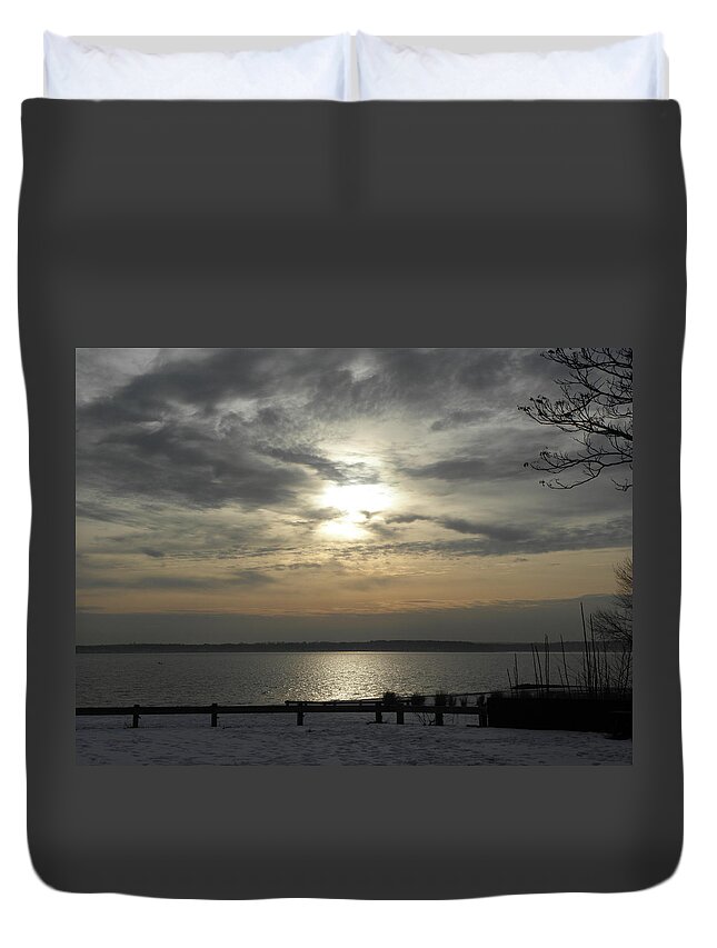 Winter Duvet Cover featuring the photograph winter sunset in Rhode Island by Kim Galluzzo Wozniak