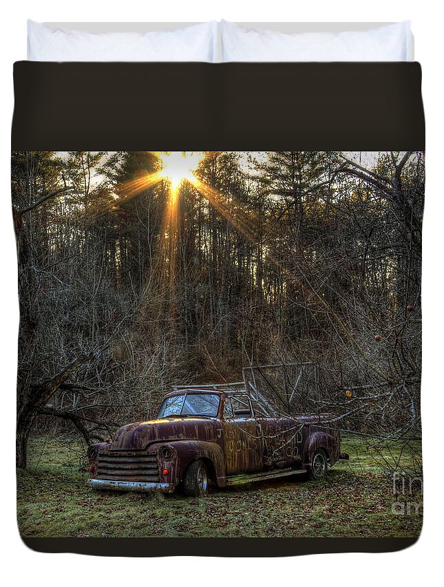 Rusty Cars Duvet Cover featuring the photograph Witches Den by Brenda Giasson