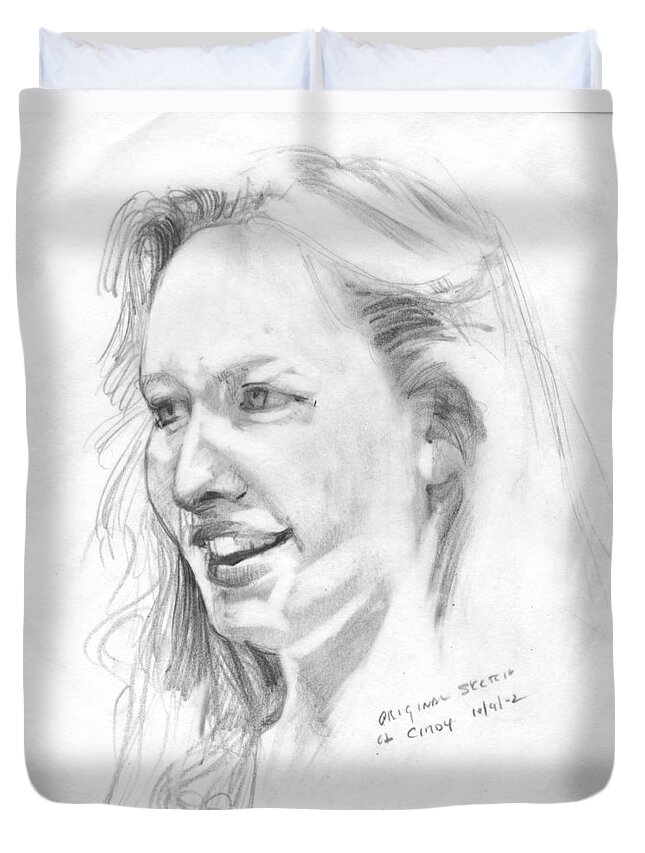 Sketch Duvet Cover featuring the painting Working from the Model - Cindy by P Anthony Visco