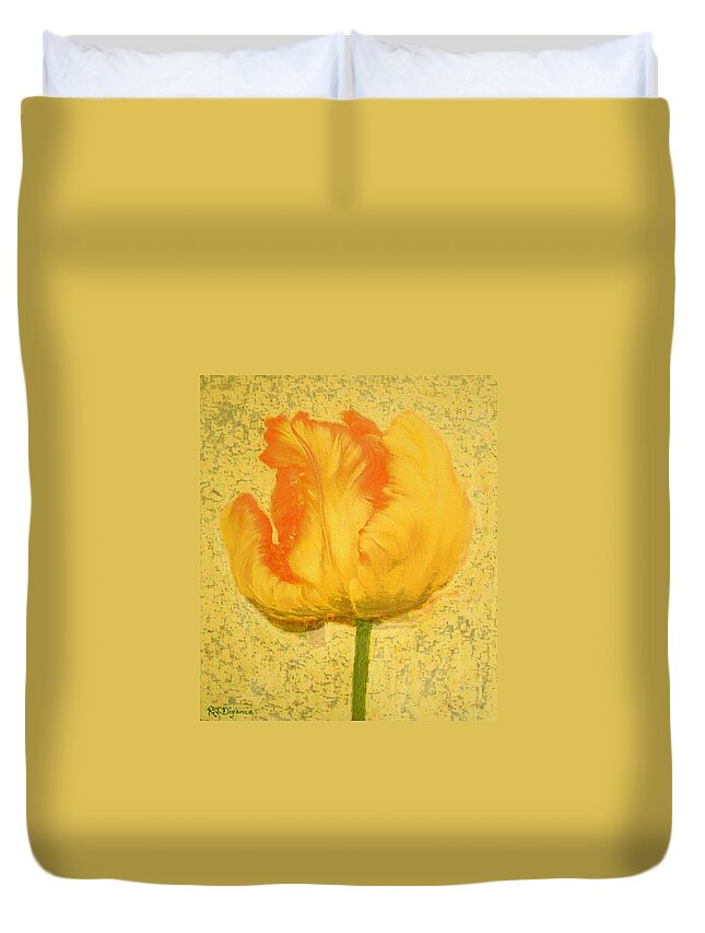 Tulip Duvet Cover featuring the painting Yellow Parrot tulip by Richard James Digance