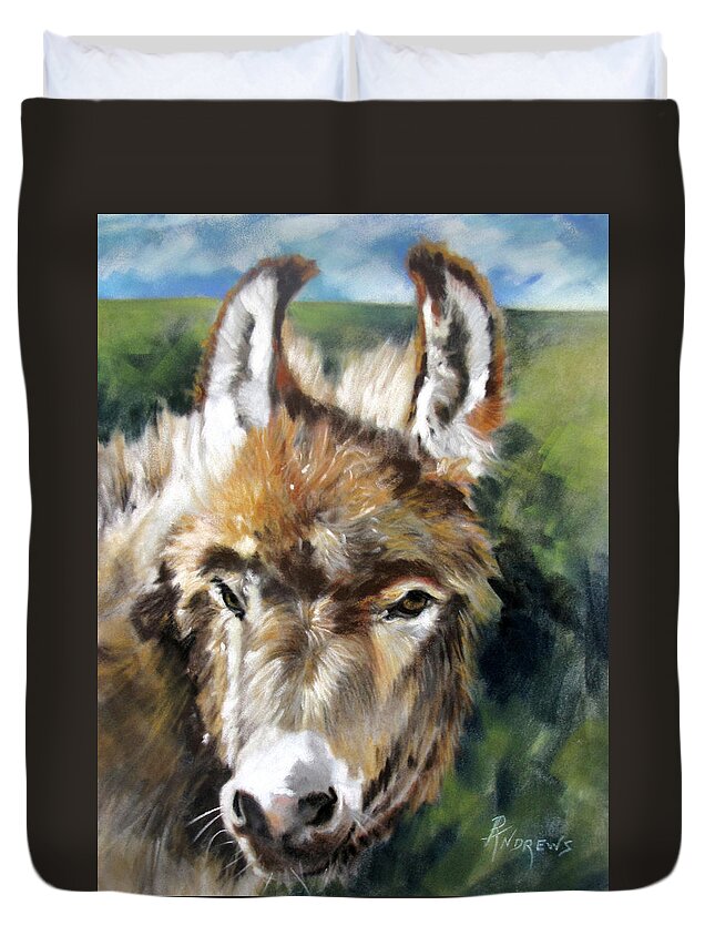Donkey Duvet Cover featuring the painting You Want To Pin The Tail On The What by Rae Andrews
