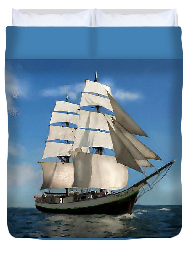 Tall Ship Duvet Cover featuring the painting Young America by Jann Paxton