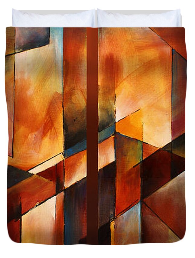 Abstract Duvet Cover featuring the painting ' Four Dimensional ' by Michael Lang