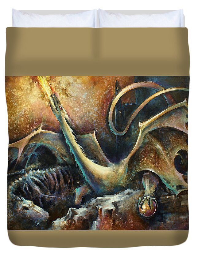 Fantasy Duvet Cover featuring the painting ' Guardian ' by Michael Lang