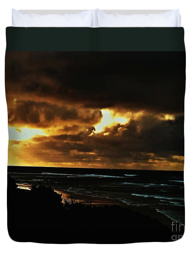 Phillip Island Duvet Cover featuring the photograph A stormy Sunrise by Blair Stuart
