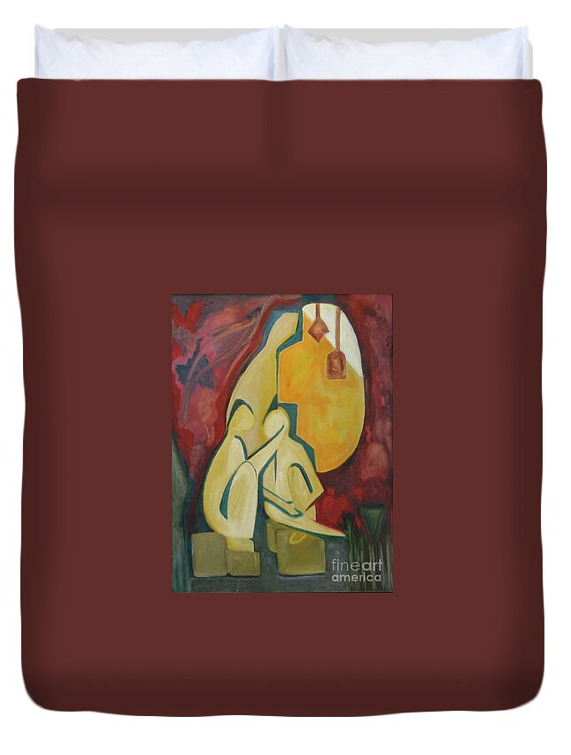 Figures Duvet Cover featuring the photograph A Triad by Nili Tochner