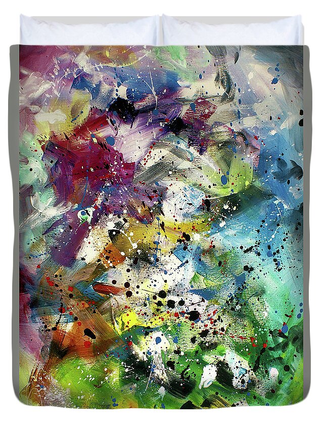 Abstract Duvet Cover featuring the painting ' All at Once ' by Michael Lang