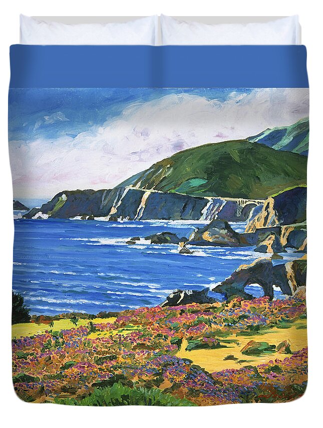 Landscape Duvet Cover featuring the painting Big Sur by David Lloyd Glover