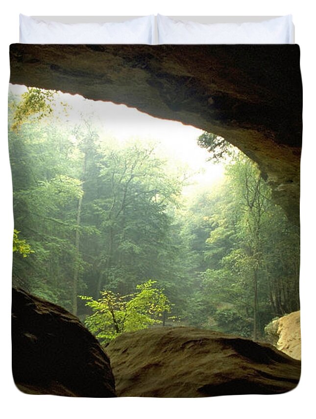 Forest Duvet Cover featuring the photograph Cave Entrance in Ohio by Sven Brogren