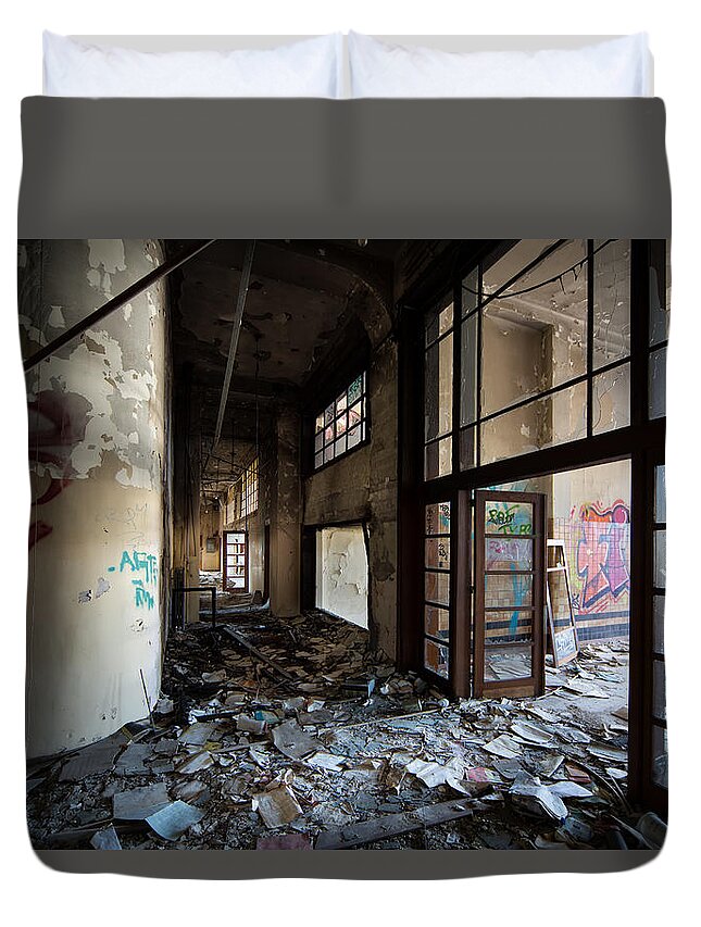 Belgium Duvet Cover featuring the photograph Demolished school building- Urban decay by Dirk Ercken
