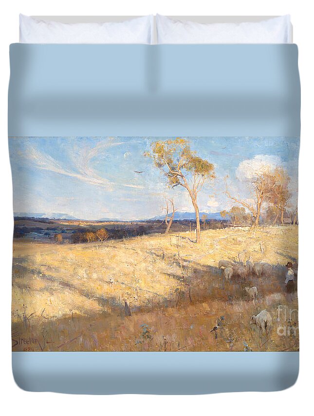Arthur Streeton Duvet Cover featuring the painting Golden summer Eaglemont by Celestial Images