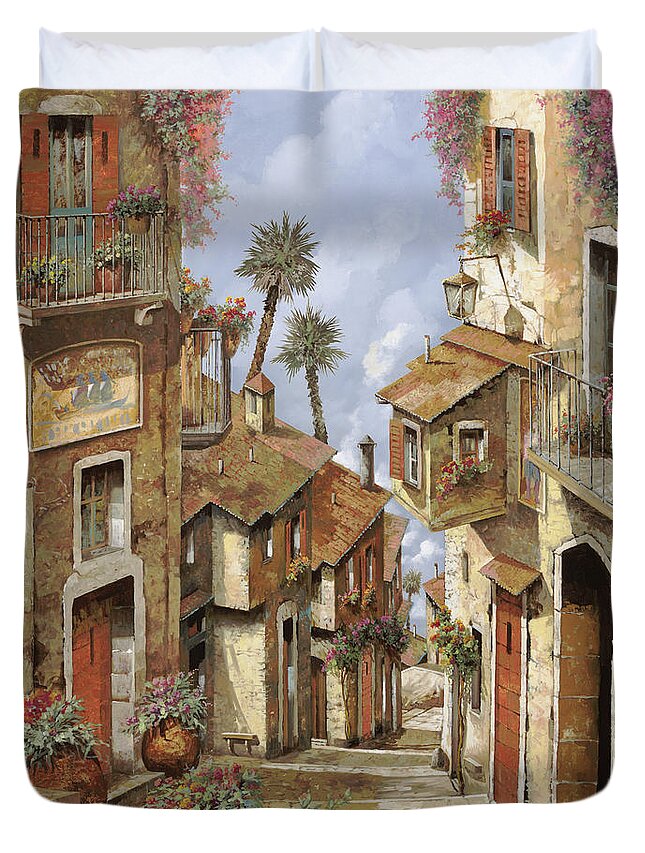 Landscape Duvet Cover featuring the painting Le Palme Sul Tetto by Guido Borelli